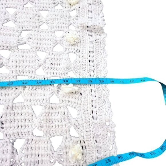 WHITE Crochet Knit Throw Blanket Afghan Gift Ribbon Florals 38 x 39" Cottagecore - Picture 7 of 10